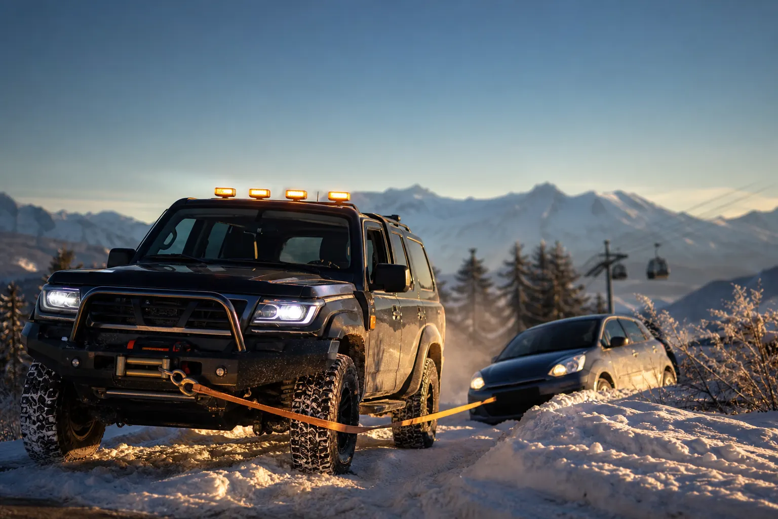 Intervention 4x4 dans la neige en montagne pour dépannage véhicule près de Chamonix — accès difficiles SkyRoute Auto